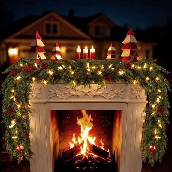 Leyaron Christmas Garland Decorations, 6 FT Artificial Norfolk Pine Christmas Garlands with Lights for Indoor Outdoor Fireplace Mantle Table Door Stairs Home Xmas Decor