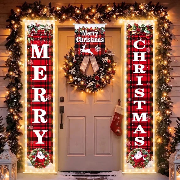 Leyaron Christmas Banner with Lights, 3 Merry Christmas Sign Decorations for Outdoor Indoor Front Door Wall Yard Garage Home Xmas Decor