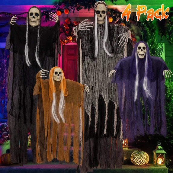 Leyaron Halloween Skeleton Decorations Outdoor, 4 Pack Hanging Skeleton Ghosts Skull for Outside Indoor Yard Porch Frontdoor Party Home Halloween Decor