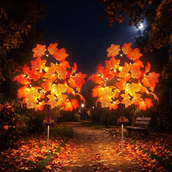 Leyaron Fall Solar Lights Outdoor, 2 Pack 40LED Autumn Solar Lighted Maple Trees Fall Decorations for Outdoor Garden Yard Pathway Autumn Thankgiving Home Decor