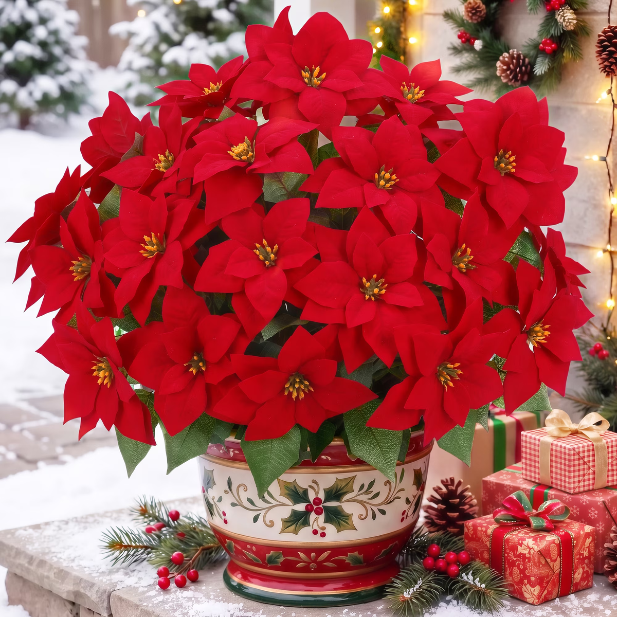 Leyaron Christmas Flowers Decorations, 2 Pack 21" 7 Heads Christmas Artificial Poinsettia Flowers for Indoor Outdoor Tree Party Holiday Table Xmas Decor