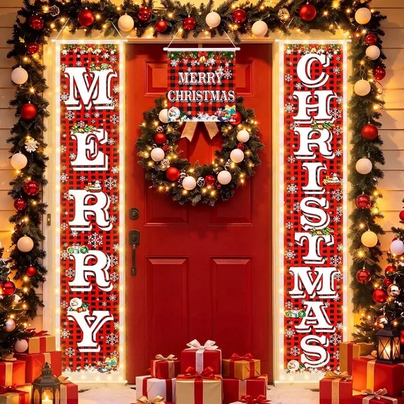Leyaron Christmas Banner with Lights, 3 Merry Christmas Sign Decorations for Outdoor Indoor Front Door Wall Yard Garage Home Xmas Decor