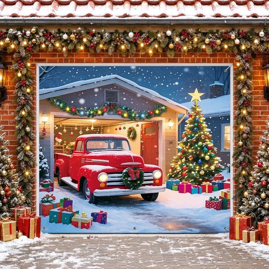 Leyaron Christmas Banner Decorations, 7*8 Ft Christmas Garage Door Cover Sign for Outdoor Indoor Wall Backdrop Home Party Holiday Xmas Decor