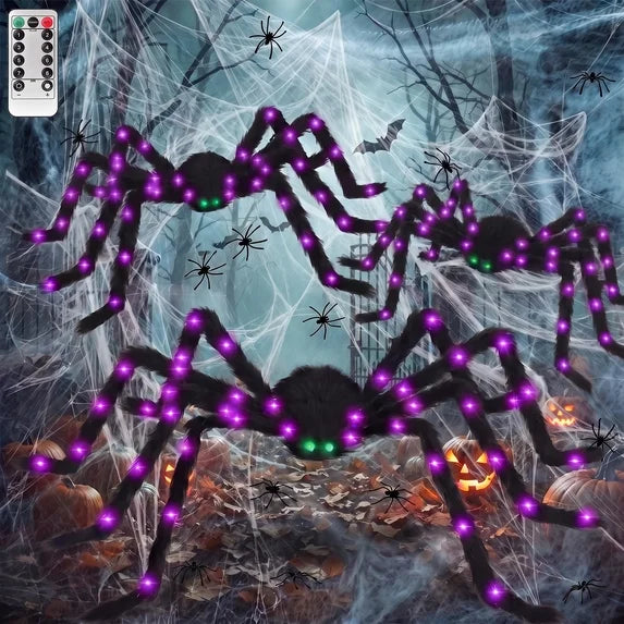 Leyaron Halloween Spider Decorations Set, 5FT and 2 Pack 4FT Lighted Giant Spider Decorations for Halloween Party Indoor Outdoor Yard Home Decor