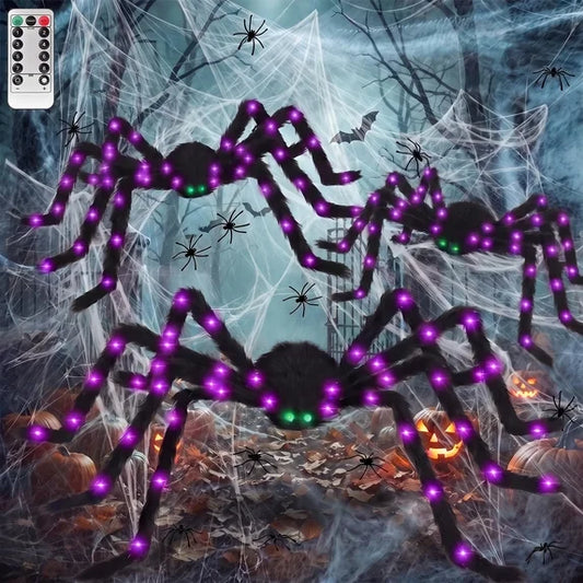 Leyaron Halloween Spider Decorations Set, 5FT and 2 Pack 4FT Lighted Giant Spider Decorations for Halloween Party Indoor Outdoor Yard Home Decor