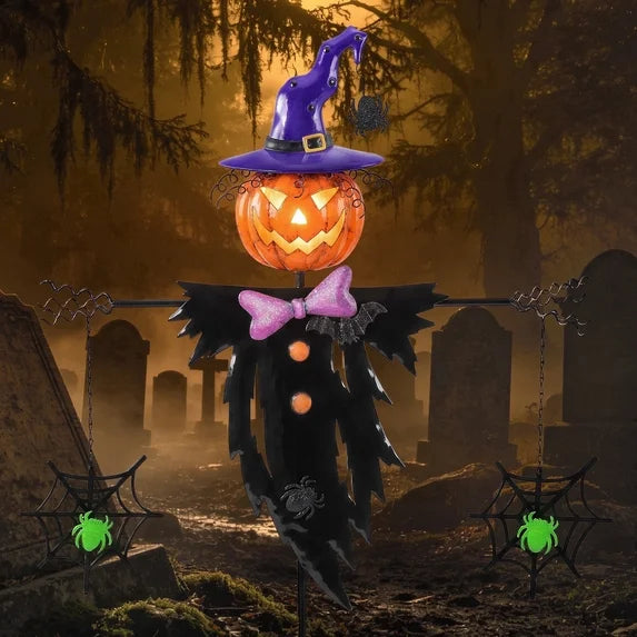 Leyaron Halloween Decorations Outdoor, 37" Metal Scarecrow Solar Stakes Lights Halloween Decorations for Home Outside Garden Patio Yard Pathway Lawn Party