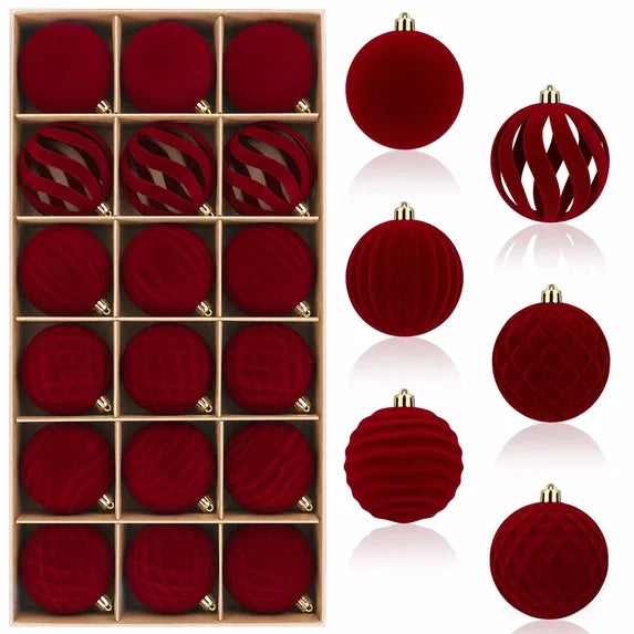 Leyaron Velvet Christmas Ornaments, 18Pcs 3.15" Velvet Christmas Hanging Balls for Xmas Tree Wreath Garland Holiday Party Xmas Home Decor