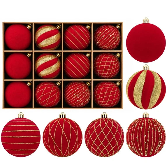Leyaron Velvet Christmas Ornaments, 12Pcs 3.15" Velvet Christmas Hanging Balls for Xmas Tree Wreath Garland Holiday Party Xmas Home Decor