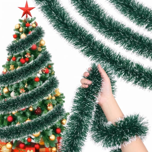 Leyaron Christmas Garland Decor, 2 Pcs 100 FT Glitter Tinsel Garland for Indoor Outdoor Christmas Tree Fireplace Yard Garden Porch Home Xmas Decoration, Green